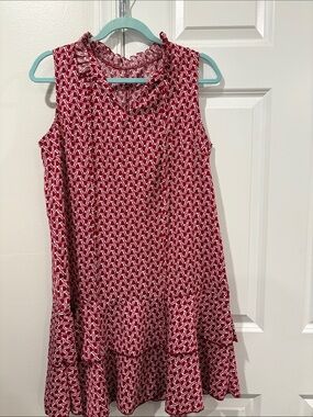 SHEIN Red and White Geometric Ruffle-Trim Dress